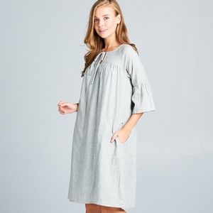Silver Denim Ruffled Sleeve Shift Dress
